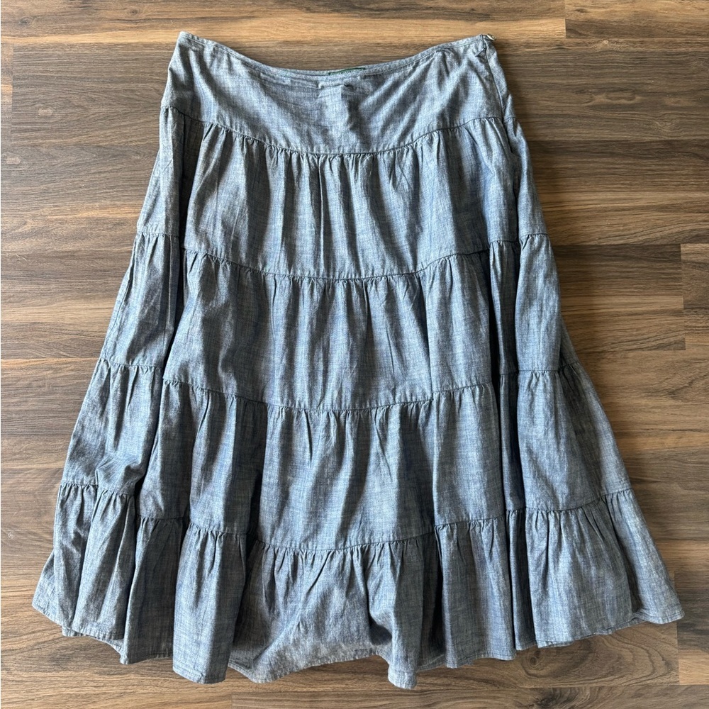 Lauren Jeans Company Ralph Lauren Tiered Chambray Midi Skirt Size 14